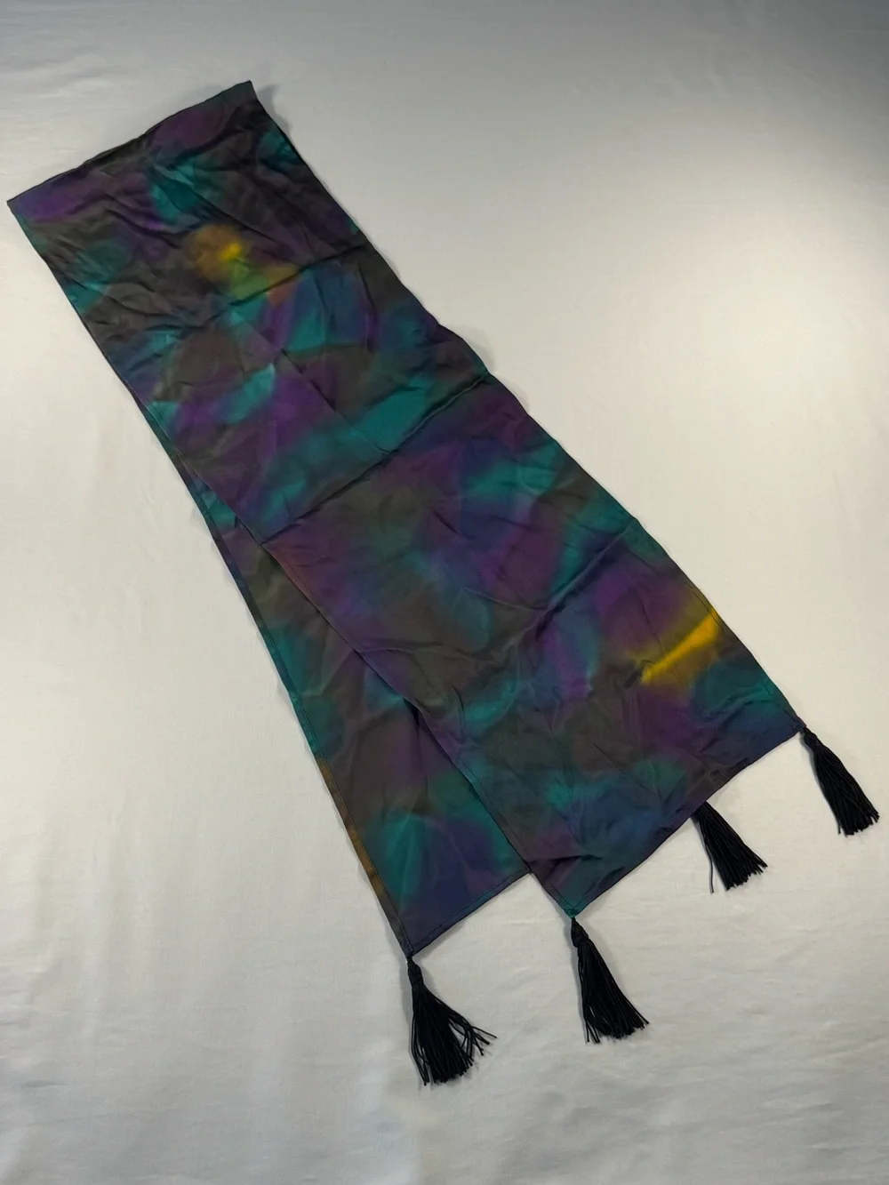 Vintage Cynthia Espy Fine Accessories 100% Silk Scarf w/ Tassels Blue Purple